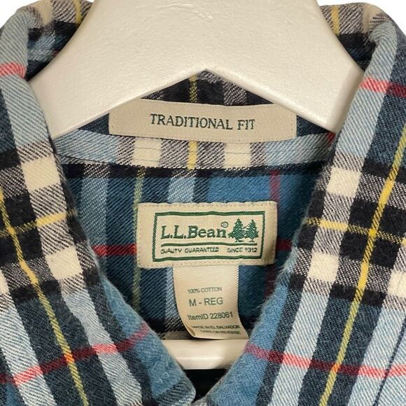 L.L. Bean Flannel Shirt Blue Traditional Fitted Plaid Button Down Men’s Size Med - Picture 7 of 8